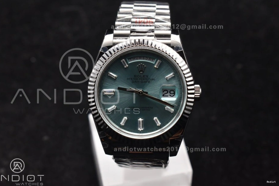 Bracelet 40 Stick Dial Blue 904L GMF DayDate Steel Ice V2 A3255 President SS On 0204